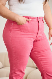 Full Size Tummy Control High Waist Raw Hem Jeans