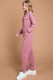 Button Up Drawstring Waist Straight Jumpsuit - Muses Of Bohemia