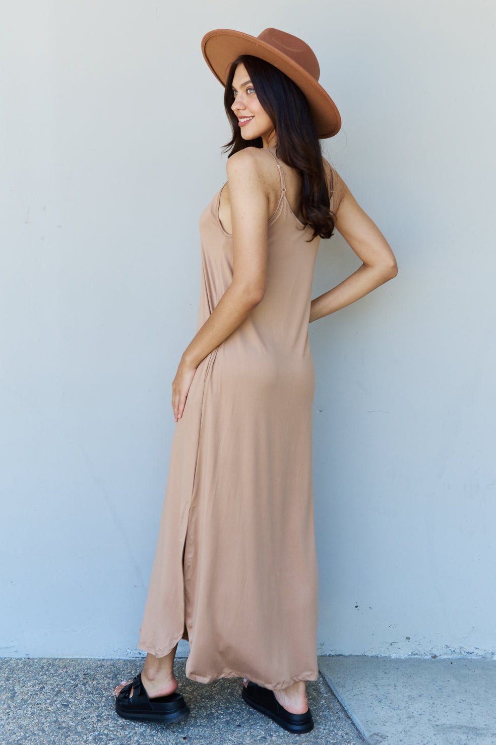 Cami Side Slit Maxi Dress in Camel - Muses Of Bohemia