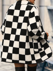 Checkered Button Front Coat with Pockets - Muses Of Bohemia