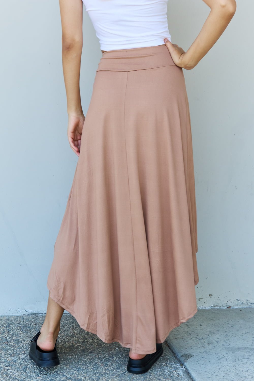 High Waisted Flare Maxi Skirt in Camel - Muses Of Bohemia