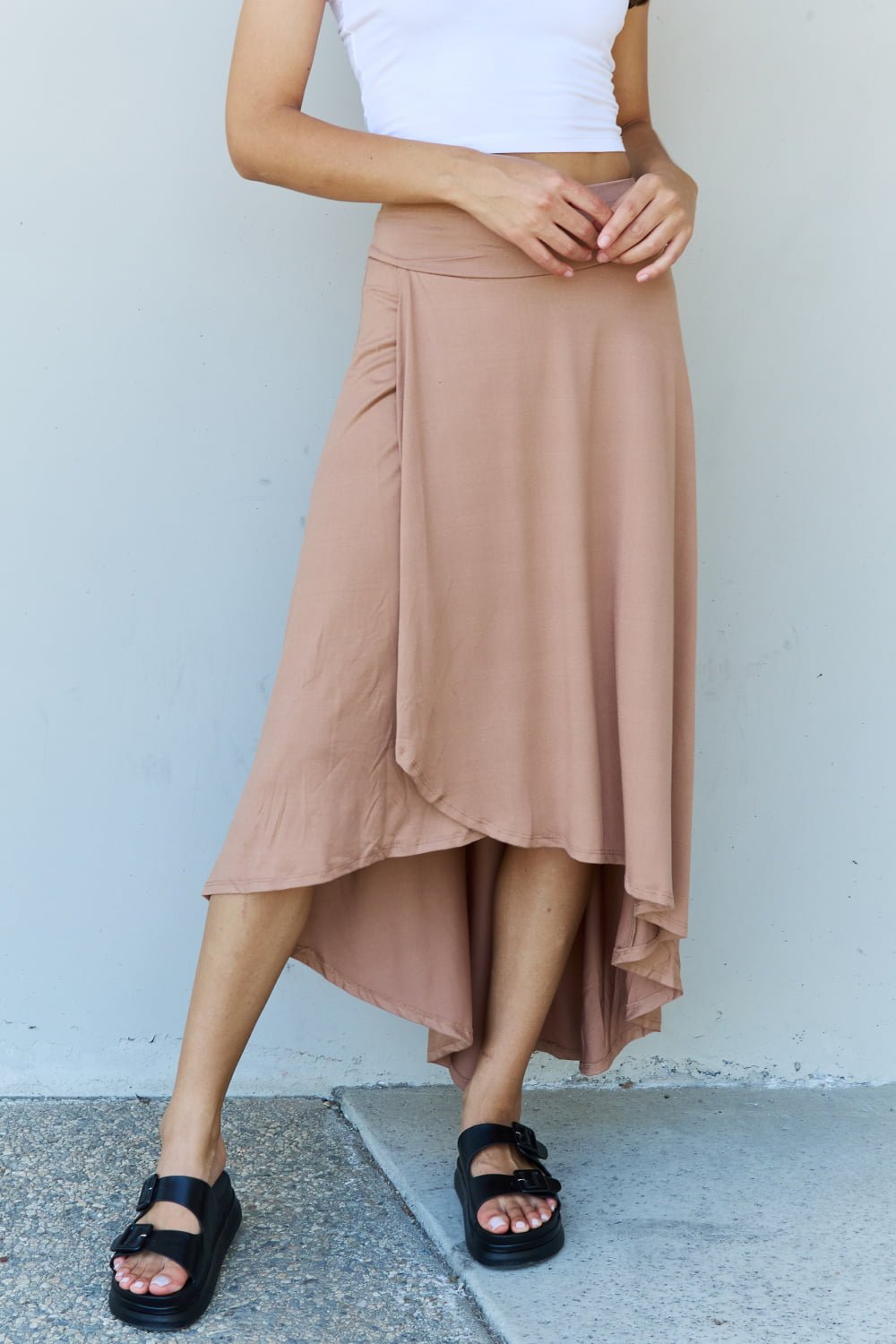 High Waisted Flare Maxi Skirt in Camel - Muses Of Bohemia