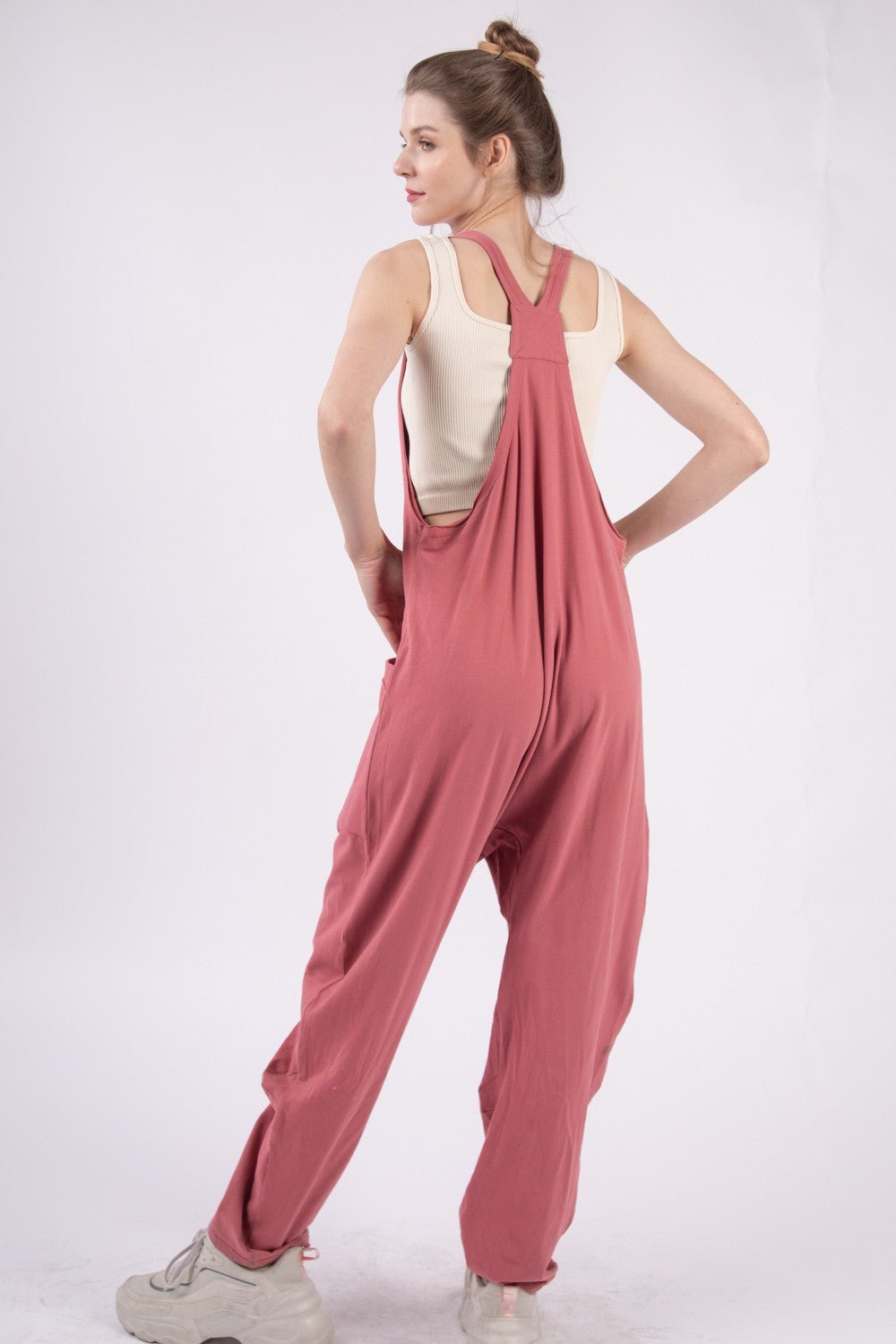 Plunge Sleeveless Jumpsuit with Pockets - Muses Of Bohemia