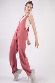 Plunge Sleeveless Jumpsuit with Pockets - Muses Of Bohemia
