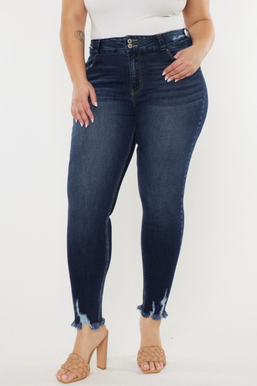 Plus Size Raw Hem High Waist Jeans Pants Muses Of Bohemia Dark 0(23) 