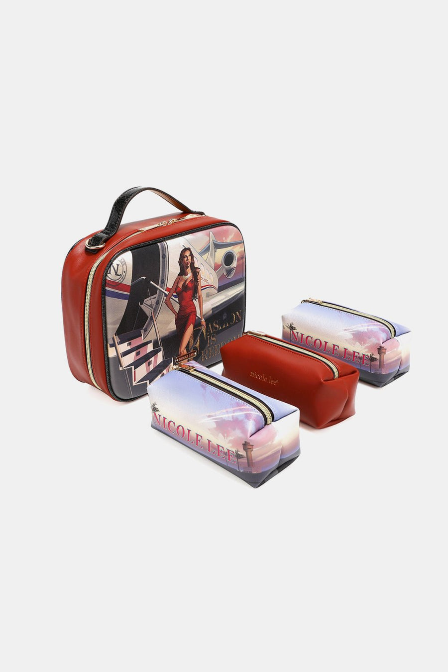 Printed Handbag with Three Pouches Bags Muses Of Bohemia   