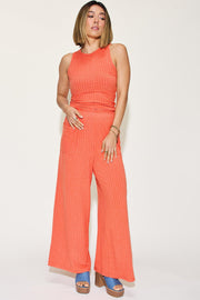 Ribbed Tank and Wide Leg Pants Set Two-Piece Sets Muses Of Bohemia Orange S 