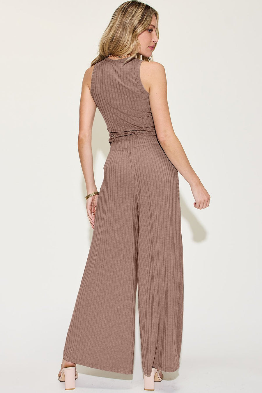Ribbed Tank and Wide Leg Pants Set Two-Piece Sets Muses Of Bohemia   