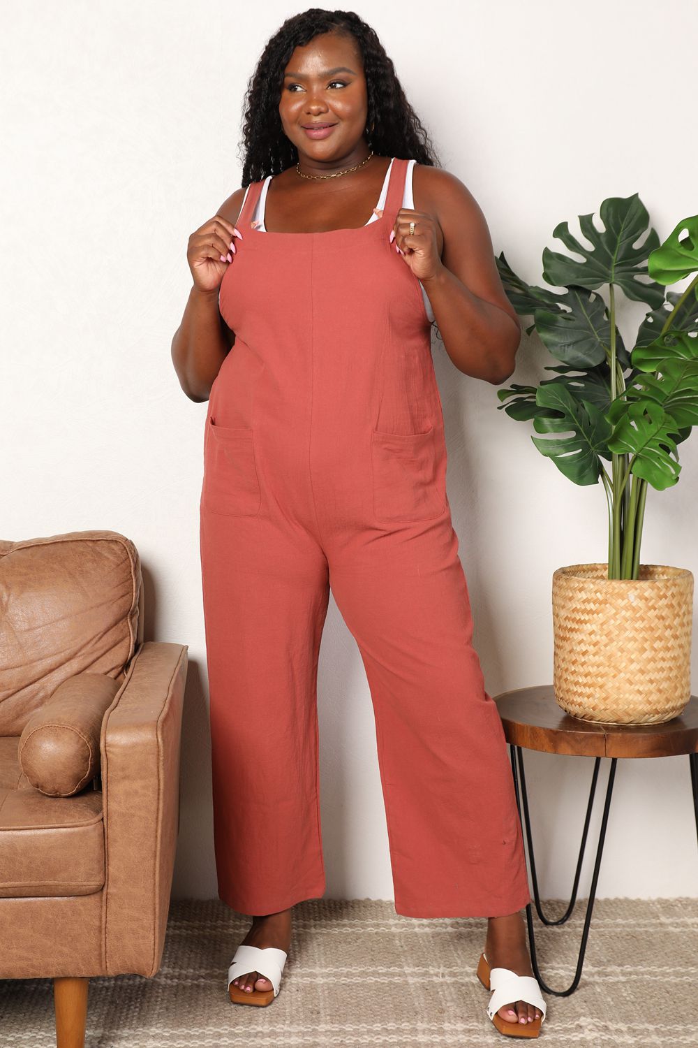 Wide Leg Overalls with Front Pockets Romper Muses Of Bohemia Red Orange S 