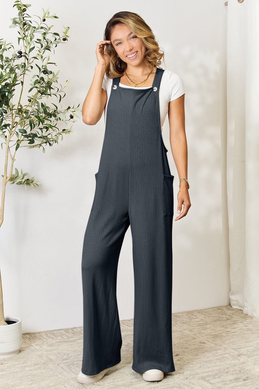 Wide Strap Overall with Pockets - Muses Of Bohemia