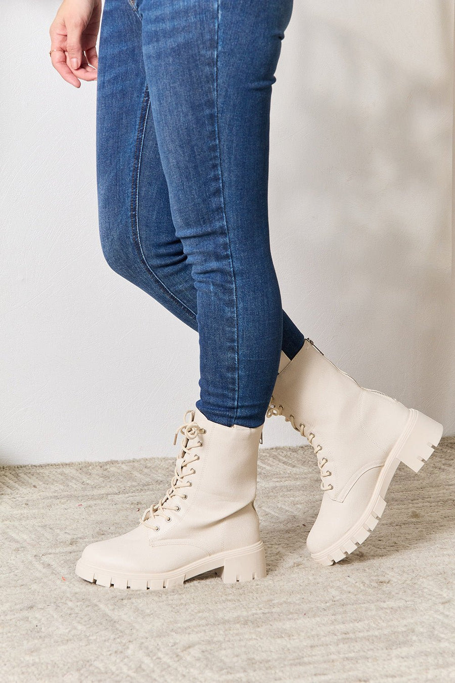 Zip Back Lace-up Front Combat Boots - Muses Of Bohemia