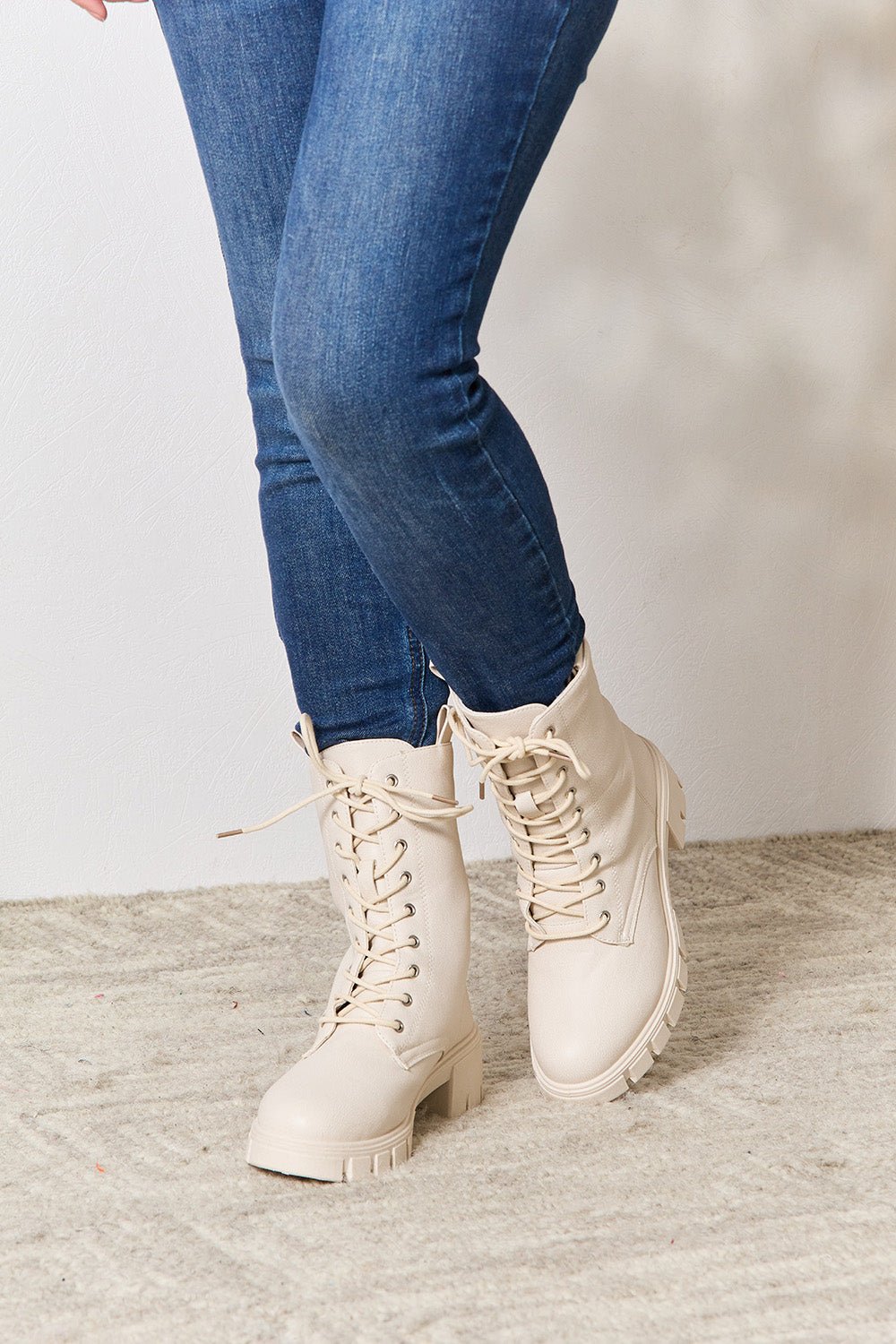 Zip Back Lace-up Front Combat Boots - Muses Of Bohemia